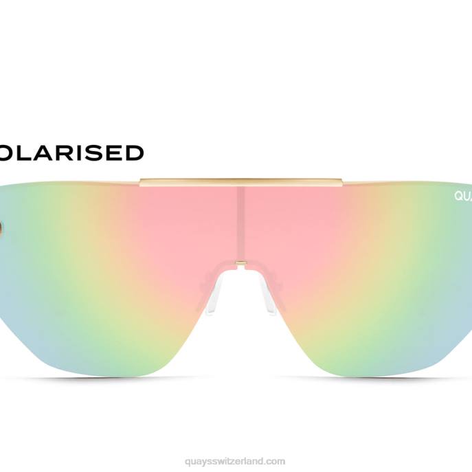 Quay sonnenbrille - an der Kante 00HB879 Knochen/Rosa Spiegel polarisiert Frauen Quay