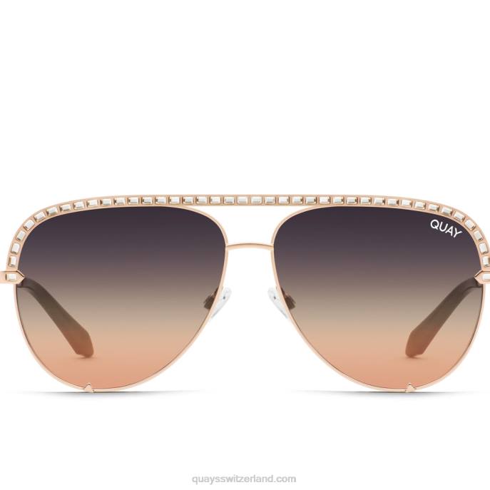 Quay sonnenbrille - High-Key-Bling 00HB614 Gold/schwarze Rose verblasstQuay